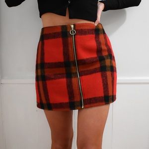 Red Plaid Lined Mini Skirt